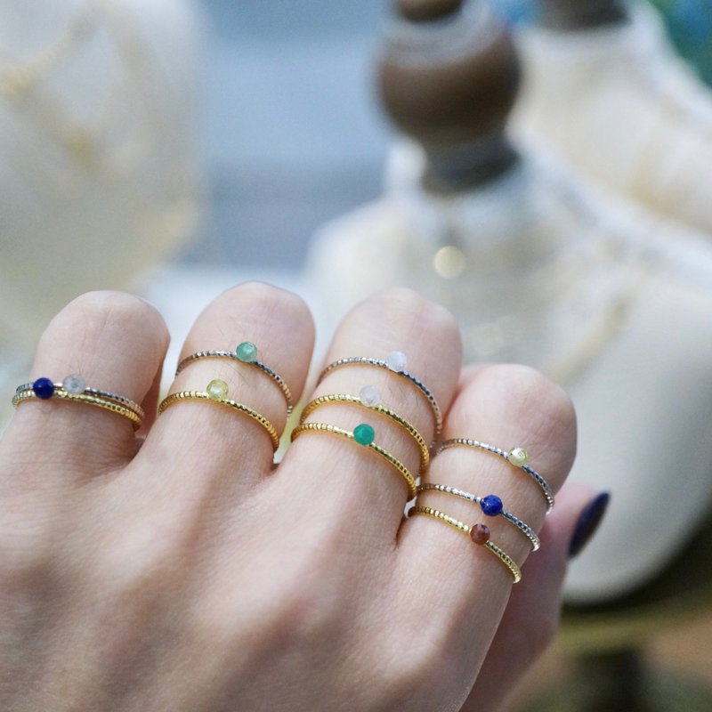 ITS-R112【纯银镀金・迷你天然宝石戒指】 - 戒指 - 纯银 金色