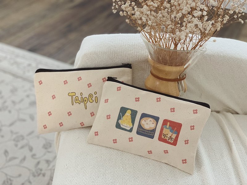 小橘花帆布收纳袋/ 提供大量接单定制 - 化妆包/杂物包 - 棉．麻 