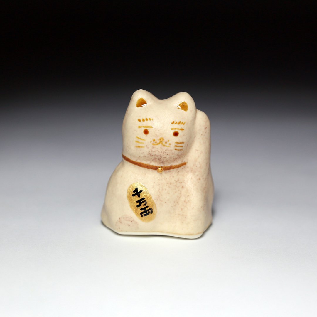 街头开运招财猫-雾面斑点+金勾边版_#001 - 摆饰 - 陶 白色