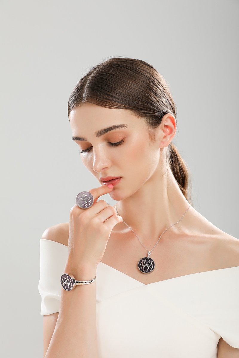 【圣诞礼物】【毕业礼物】紫水晶S925纯银电白金锆石开口均码戒 - 戒指 - 水晶 紫色