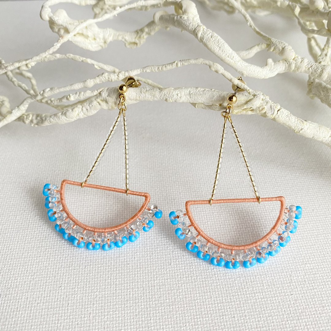 Swing earrings Clip-On[orange x blue] - 耳环/耳夹 - 棉 多色