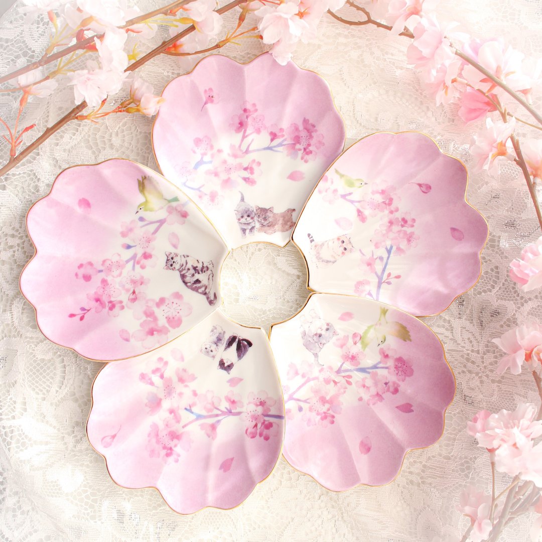 cherry blossom plate - 盘子/餐盘/盘架 - 陶 粉红色