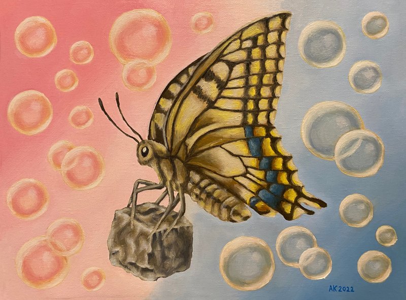 事实并非如此，原创油画，布面油画，蝴蝶，气泡 - 墙贴/壁贴 - 其他材质 多色