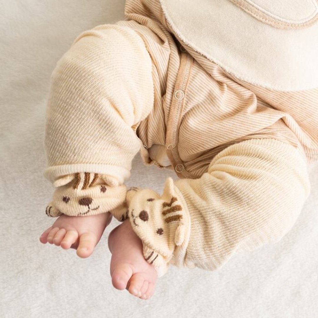 Y-1374 100% Organic Cotton Chipmunk Leg Warmers Suitable for Ages 0-4 Popkins Baby Made in Japan - 婴儿袜子 - 棉 咖啡色