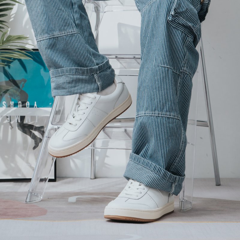 【率性百搭】MIT手工舒适休闲男鞋。真皮。简约白5702 - 男款休闲鞋 - 真皮 白色