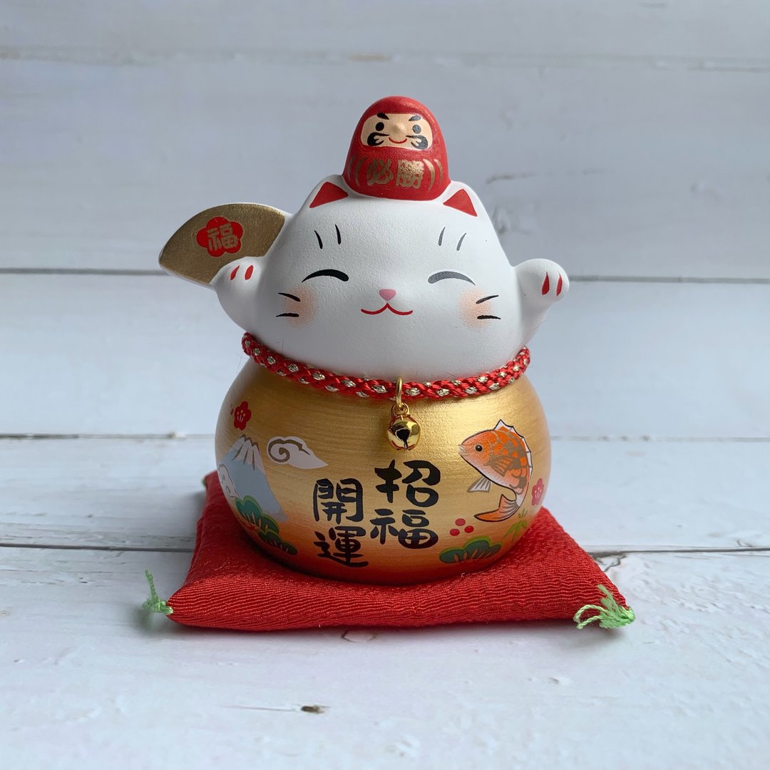 彩耀必胜达摩与招财猫-金福扇/小-预购 - 摆饰 - 陶 