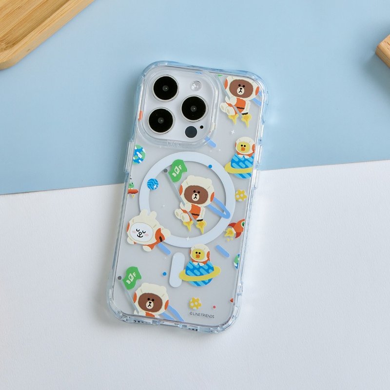 LINE FRIENDS经典-遨游宇宙印花抗黄防摔MagSafe iPhone手机壳 - 手机壳/手机套 - 塑料 多色