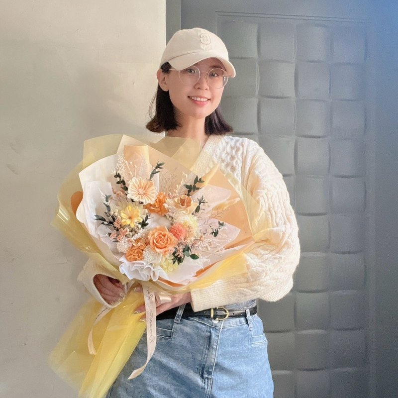希望 橘黄色系 永生玫瑰花束 / 七夕花束 情人节礼物 毕业花束 - 干燥花/捧花 - 植物．花 黄色