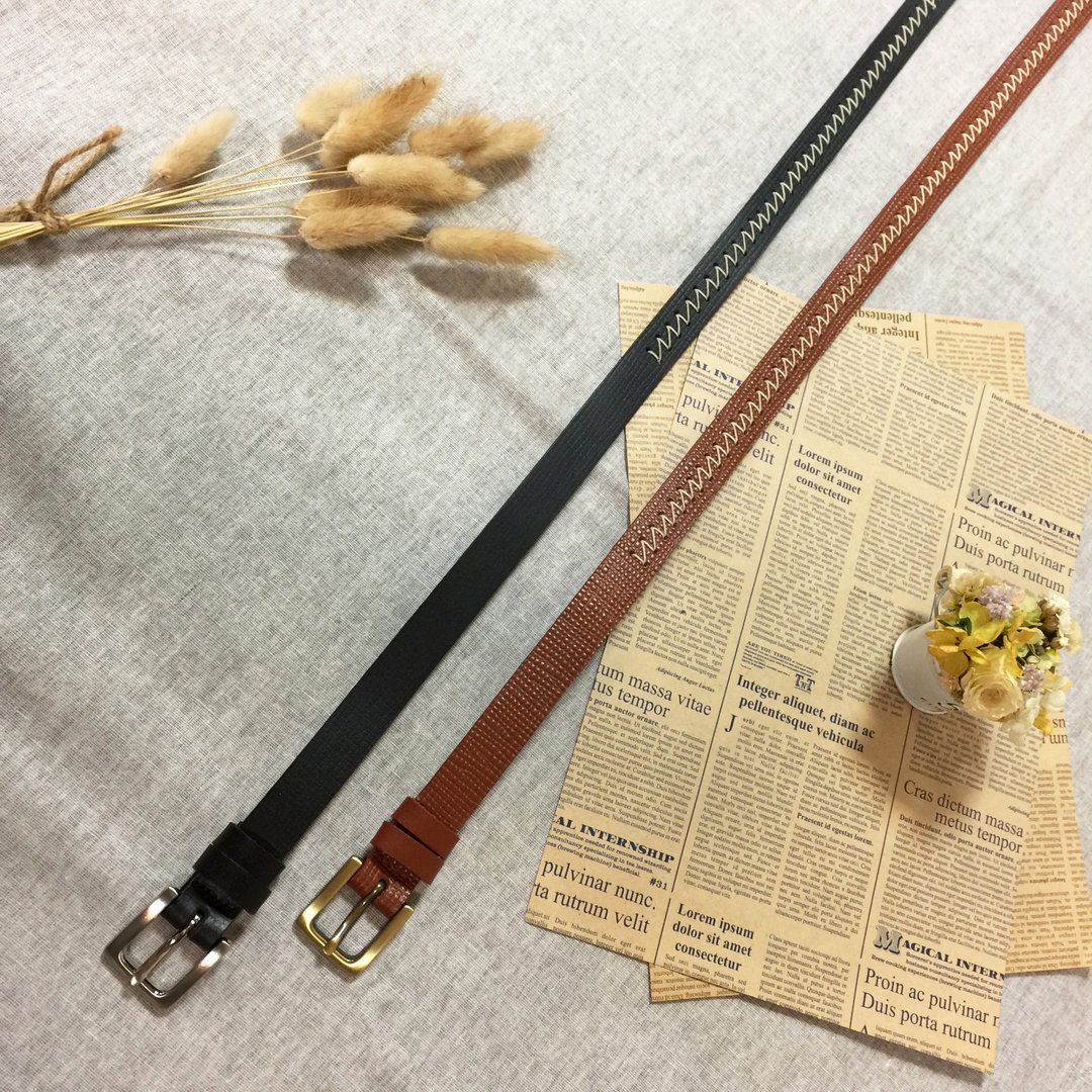 手工穿线设计-植鞣牛皮 / 2cm细版女款皮带/ 皮带/腰带/手工皮革 - 皮带/腰带 - 真皮 