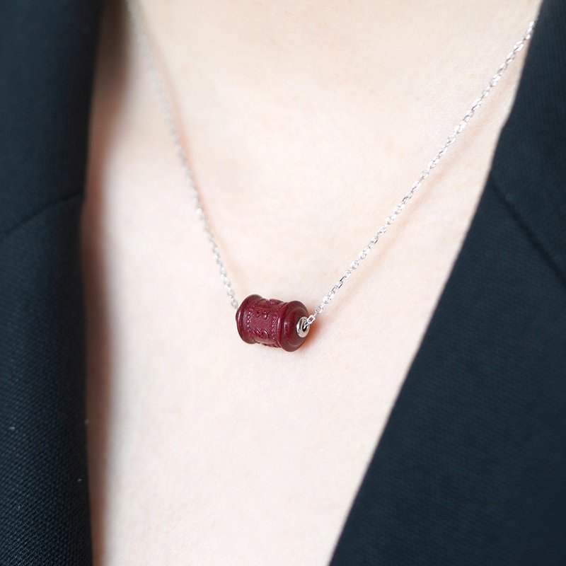 六字箴言转运珠锁骨项链 925纯银可调六字真言高含量紫金朱砂女款 - 项链 - 纯银 