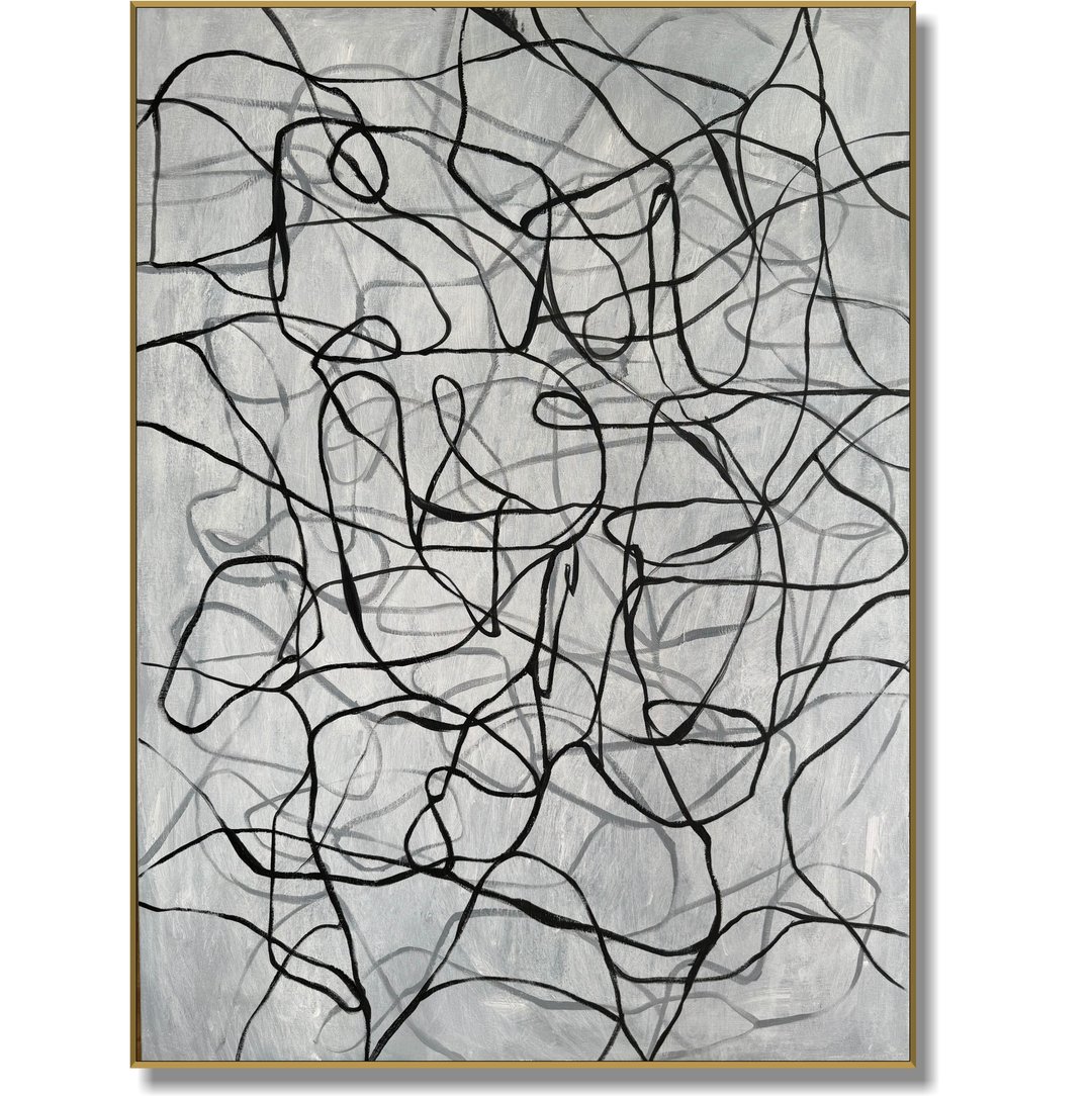 混沌笔画艺术单色绘画旋转图案艺术几何绘画 - 墙贴/壁贴 - 压克力 灰色