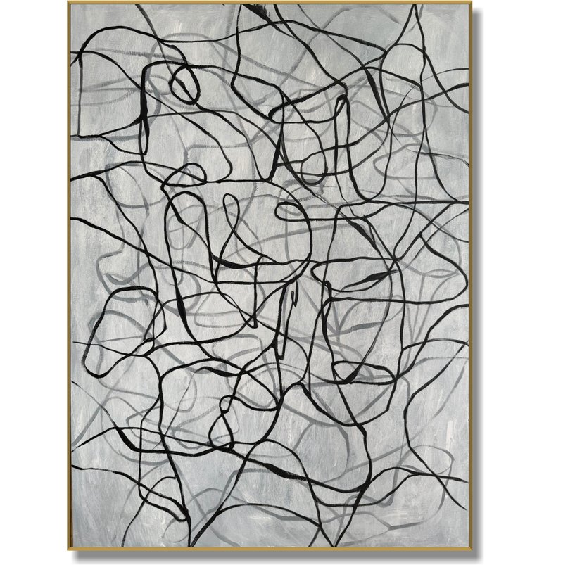 混沌笔画艺术单色绘画旋转图案艺术几何绘画 - 墙贴/壁贴 - 压克力 灰色