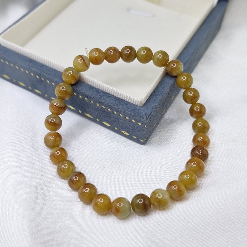 天然黄翡 聚宝盆 半山水 手串 珠串 | 天然缅甸玉A货翡翠 - 手链/手环 - 玉石 