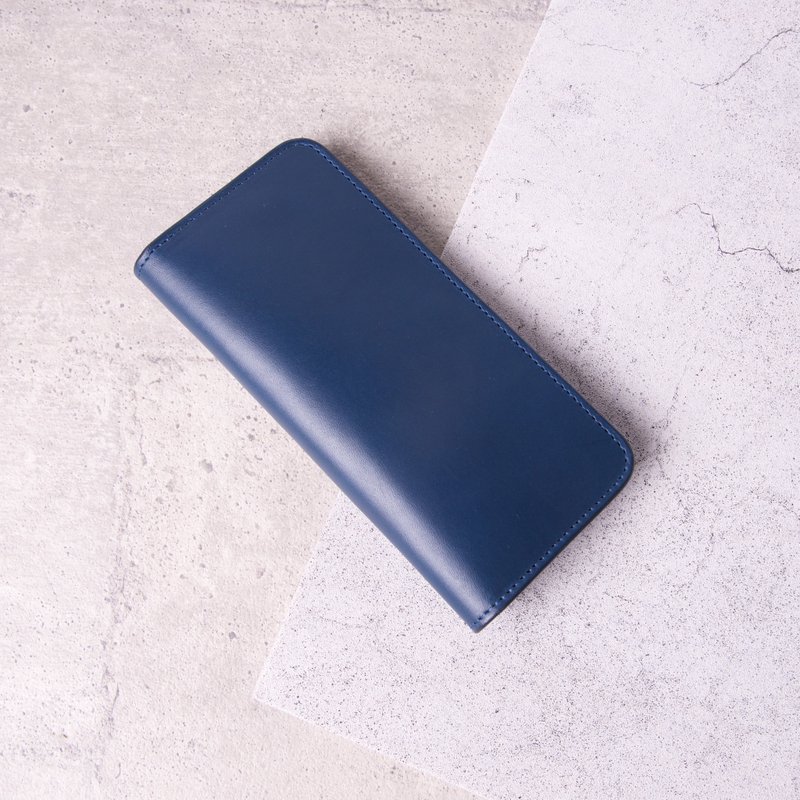 简约零钱袋长夹 Bifold Long Wallet / 深蓝 Navy - 皮夹/钱包 - 真皮 蓝色