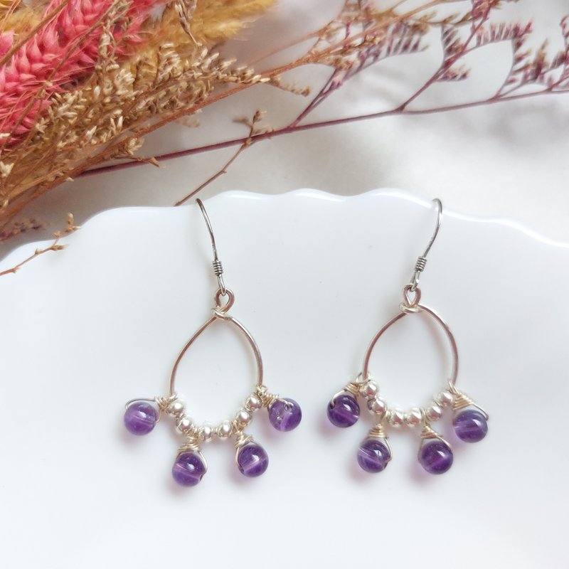 s925纯银 紫水晶耳环 | 手作定制 手链 项链 耳饰 饰品 - 耳环/耳夹 - 水晶 