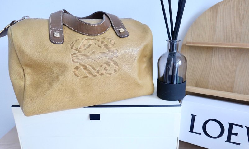 友情特价 - 稀有Loewe中古Napa软牛皮波士顿手提包 - 手提包/手提袋 - 真皮 咖啡色