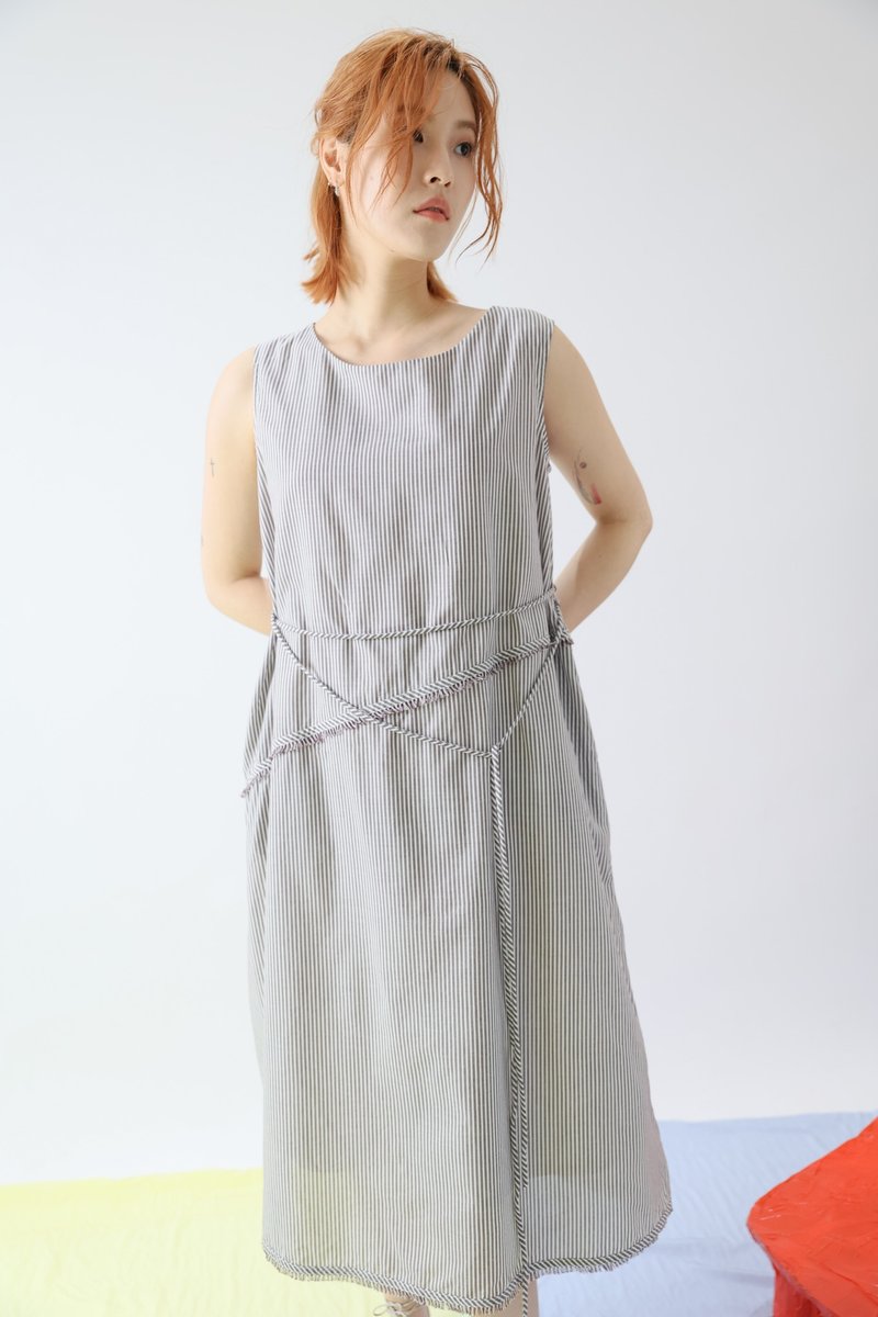 剪接毛边洋装 - 洋装/连衣裙 - 棉．麻 