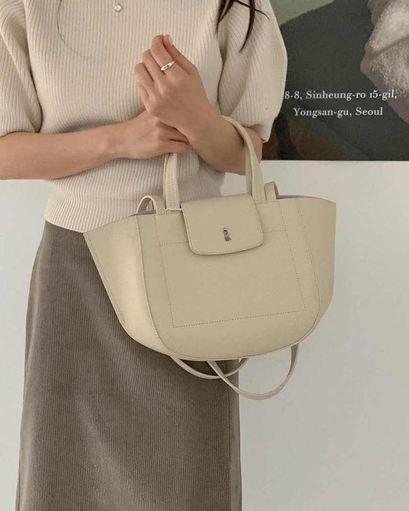 韩国 The Ally | LINGO BAG (附内袋) | 象牙白色 | 手袋 单肩包 - 手提包/手提袋 - 人造皮革 白色