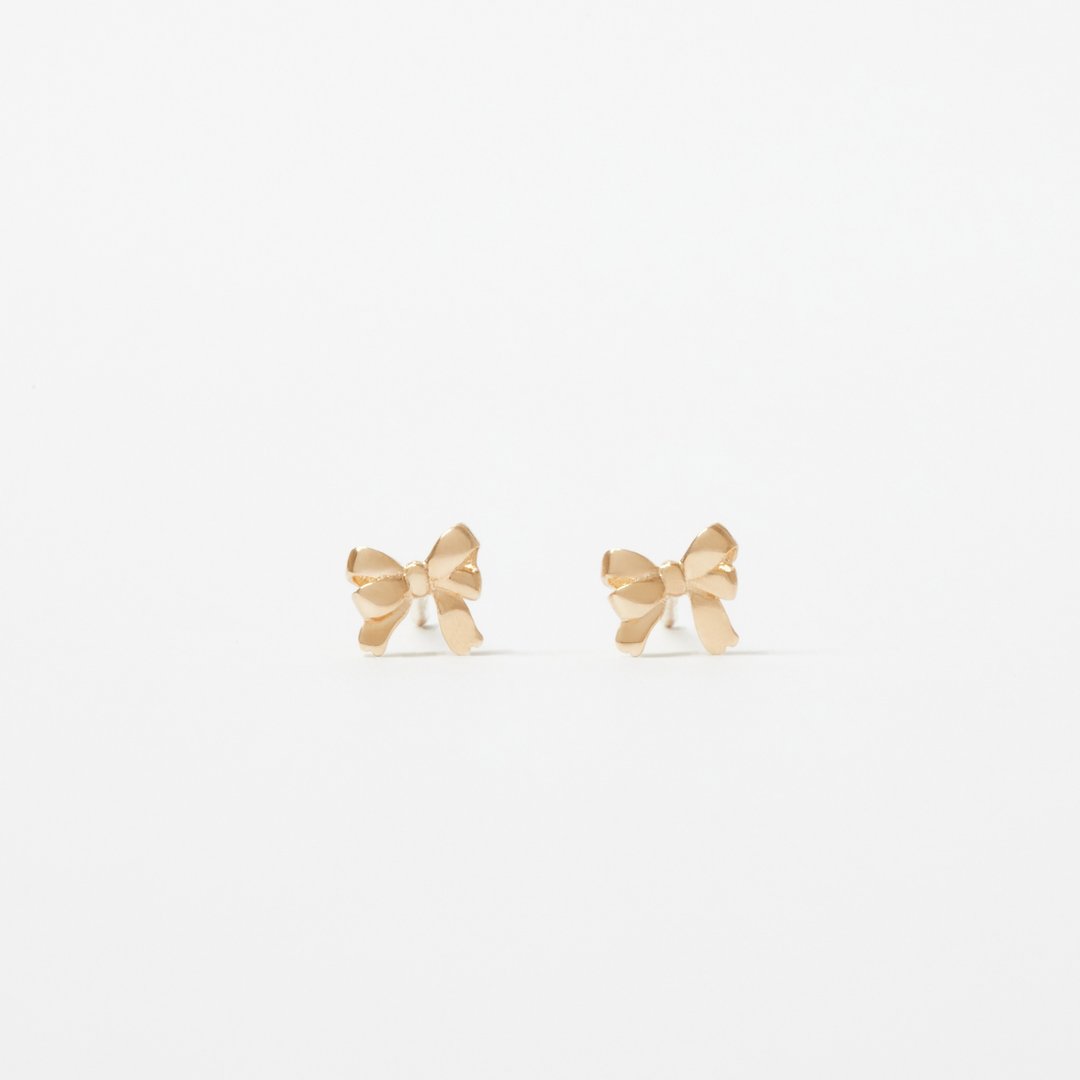 蝴蝶结 Bow Tie | 针式耳环 耳拧 转珠耳环 韩国 10K 金耳环 - 耳环/耳夹 - 贵金属 