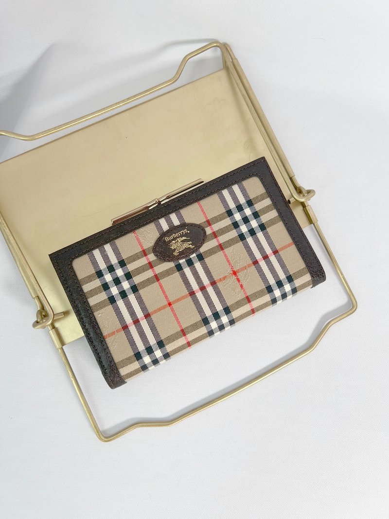Burberry 经典格纹口金长银包长夹手拿袋零钱 日本中古二手 - 皮夹/钱包 - 真皮 咖啡色