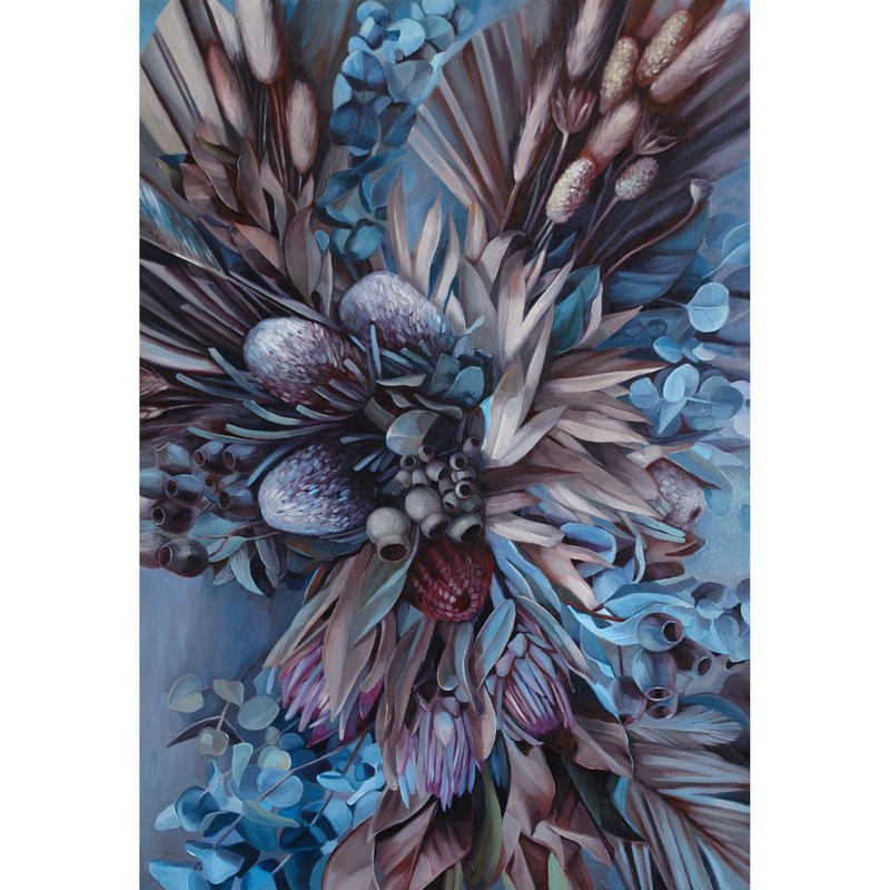 干花花束 原创油画 干草本艺术 干排 - 墙贴/壁贴 - 其他材质 蓝色