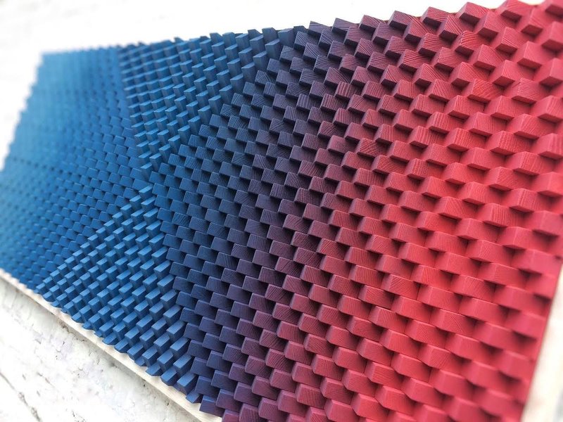 Geometric Artwork - 3D Wood Wall Art - Acoustic Panel - Blue Red Wall Decor - 墙贴/壁贴 - 木头 红色