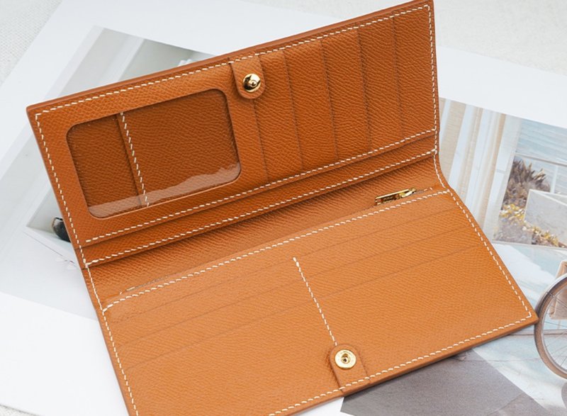 簡約手作 真皮长款撞色多卡位钱包 - 其他 - 真皮 橘色