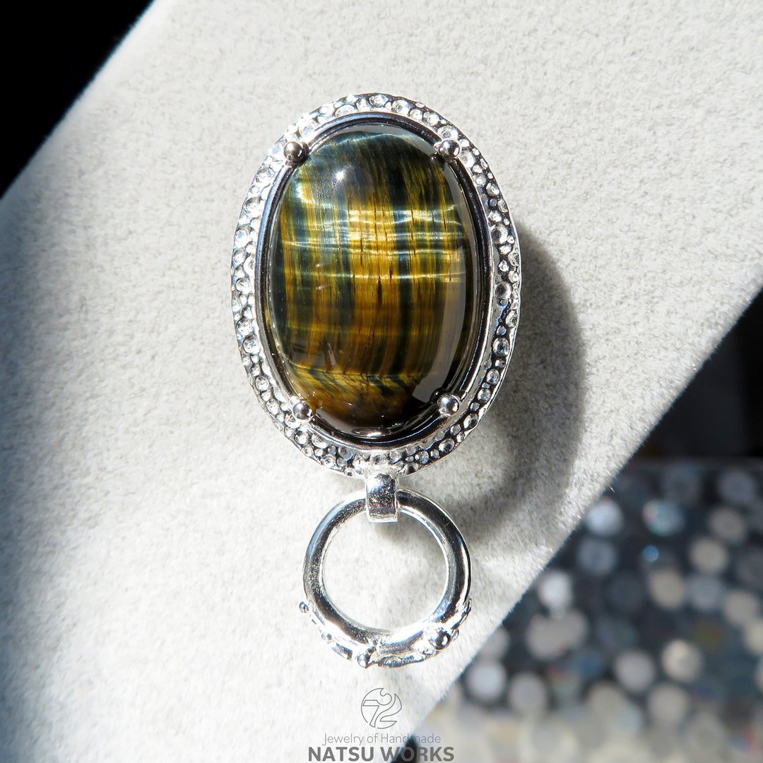 虎眼石胸针 / Tiger Eye Silver Brooch - 胸针 - 宝石 金色