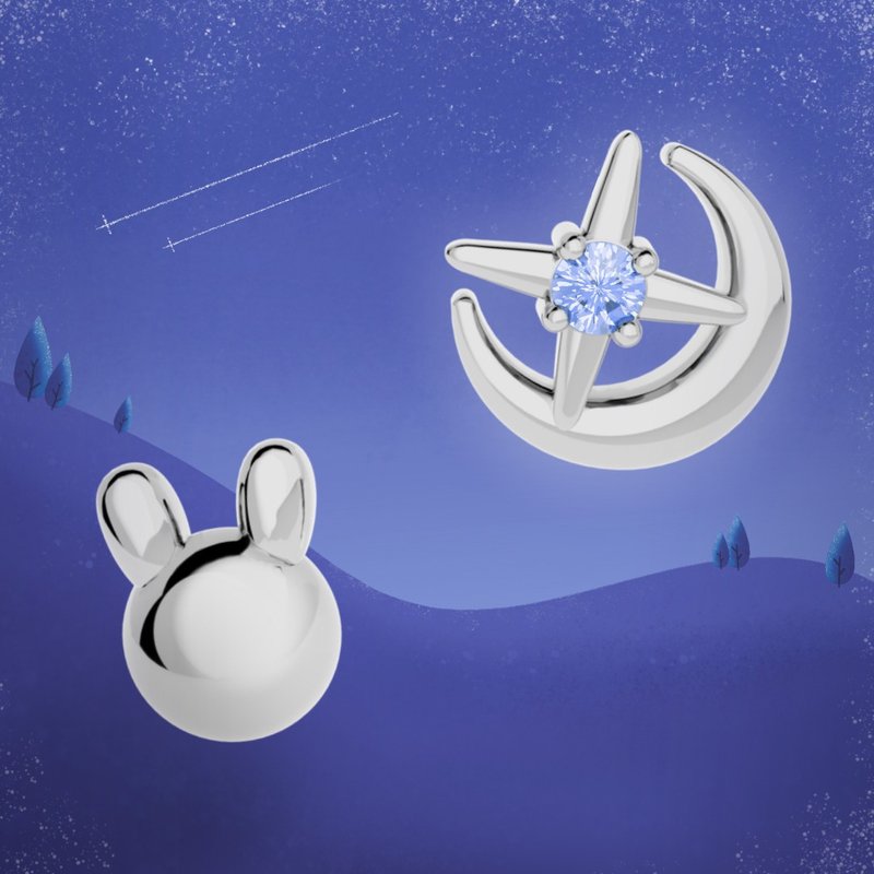 梦月 月漫耳语 耳环 |  Moonlit Serenade Stud Earring | Lumich - 耳环/耳夹 - 不锈钢 银色