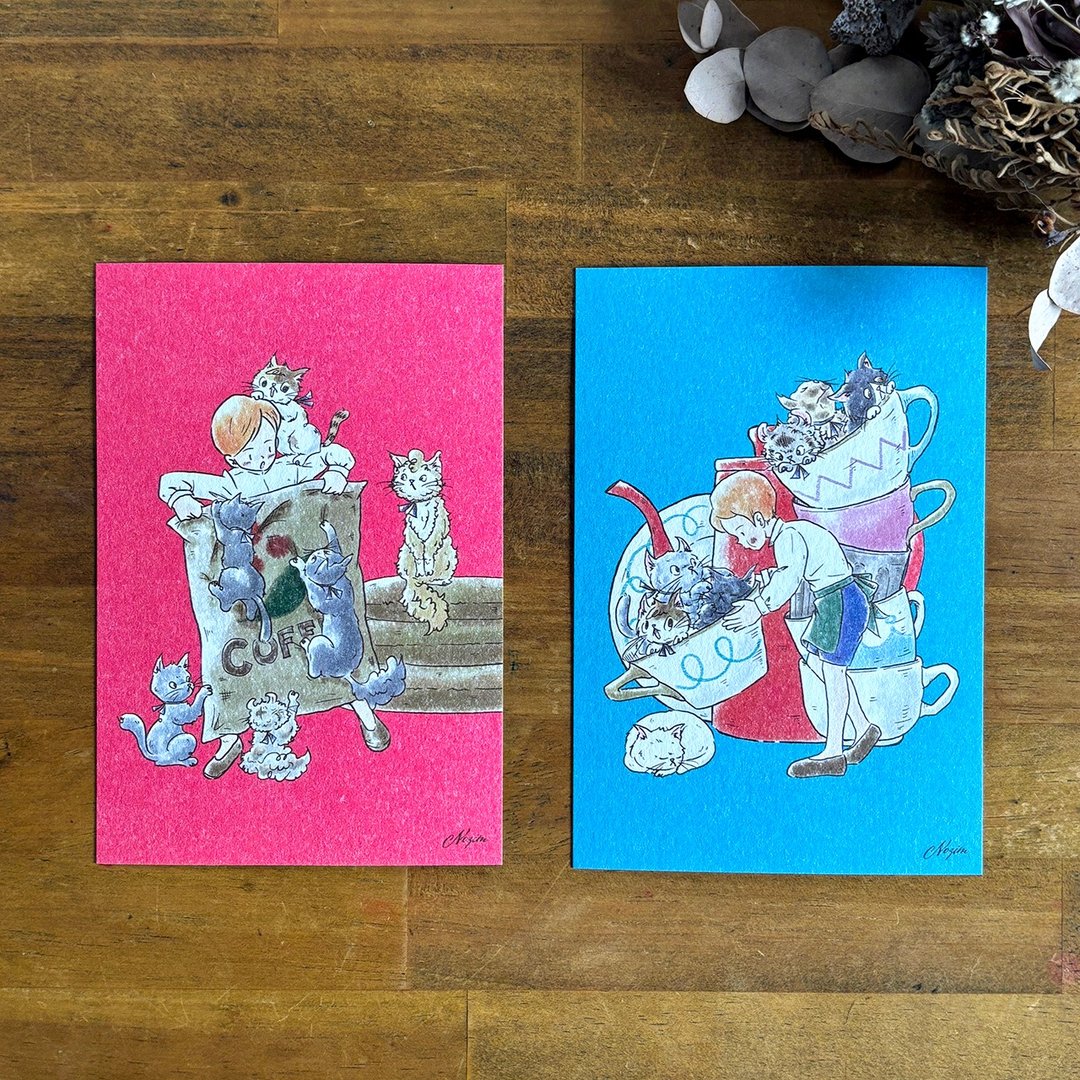037_postcard_明信片【咖啡豆袋】【茶杯】 - 卡片/明信片 - 纸 白色