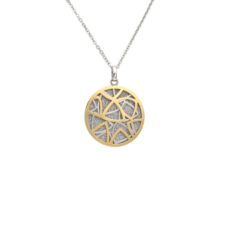 精钢 | 几何线条闪纸圆形 保健吊坠项链 - 项链 - 不锈钢 