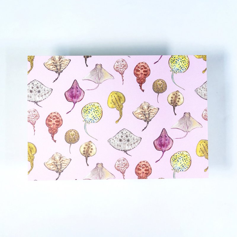 【Manta & Ray】魟鱼 水彩插画 花样明信片 手帐 魔鬼鱼 海洋生物 - 卡片/明信片 - 纸 粉红色