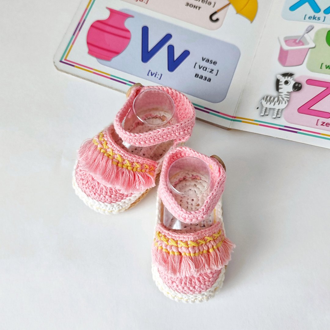 Baby organic cotton booties. Pink crochet sandals baby. - 童装鞋 - 棉 粉红色