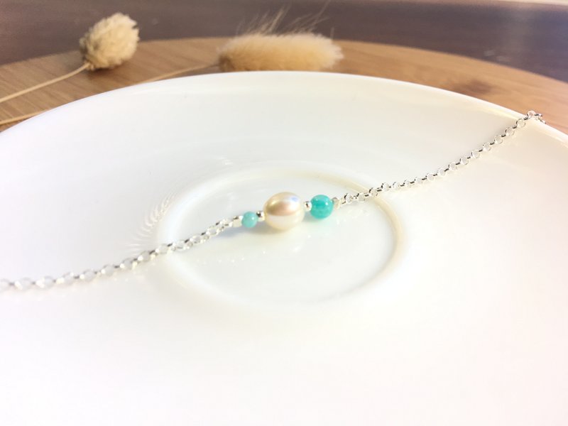 Ops Amazonite simple pearl tiny bracelet-天河石/极简/925银 - 手链/手环 - 宝石 蓝色