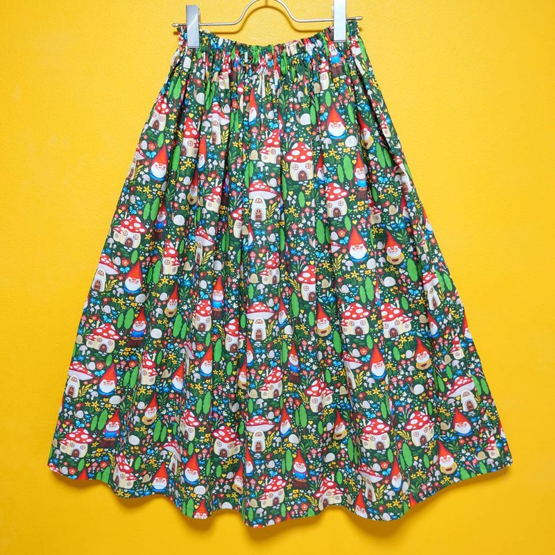 【订制商品】蘑菇屋与小矮人裙 / 均码 / 美国布料 / 日本制 - 裙子 - 棉．麻 绿色