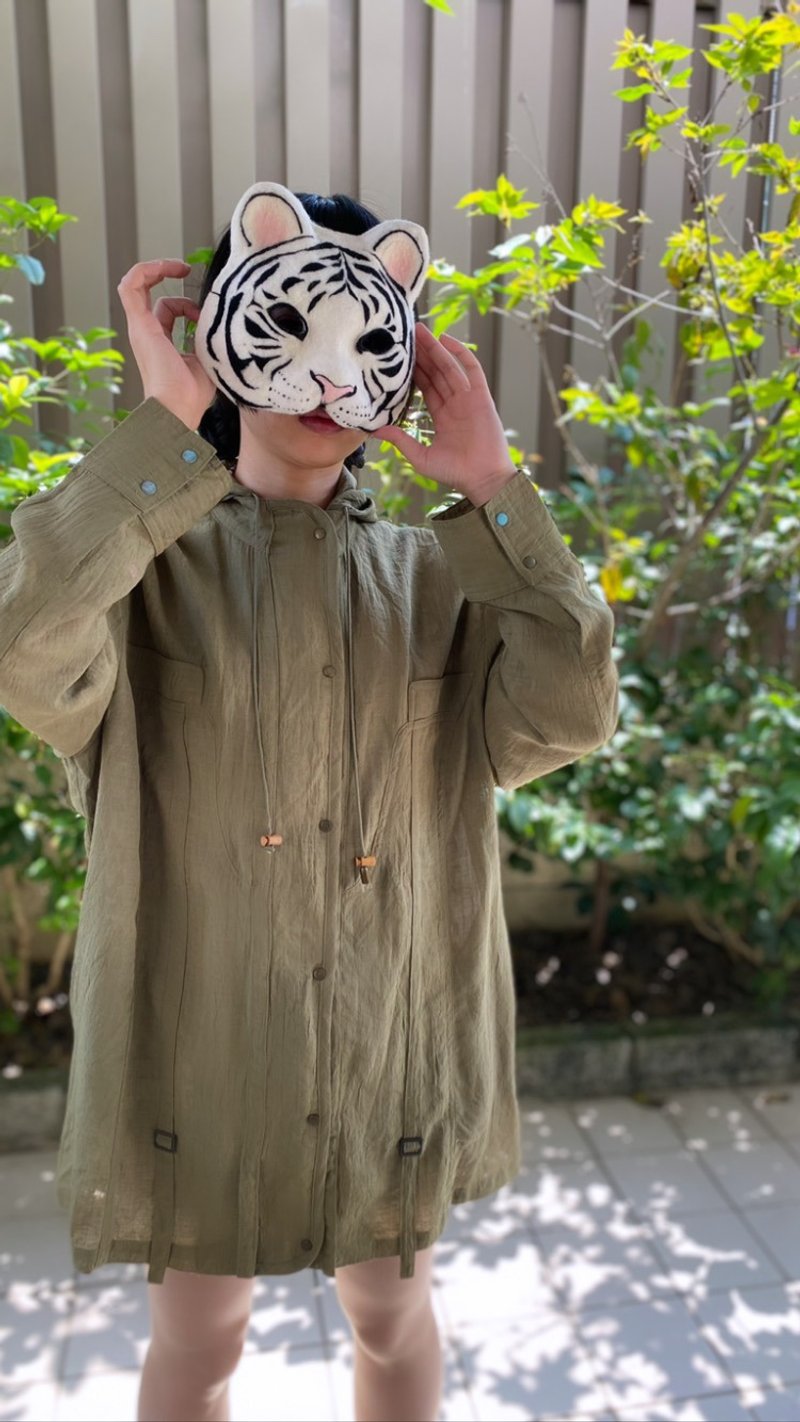 率性抽绳连帽可拆吊带茶绿古着薄外套 - 女装休闲/机能外套 - 聚酯纤维 卡其色