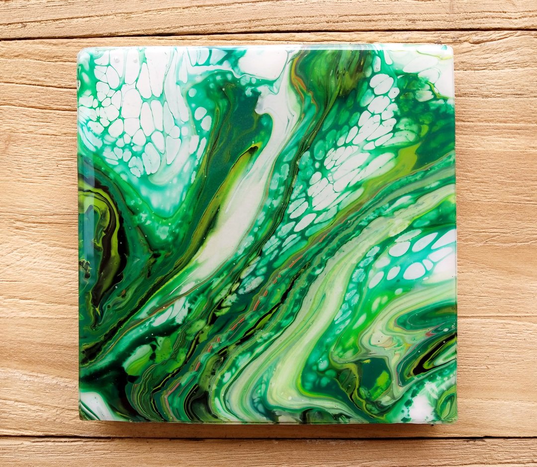 【流体画】Acrylic Pour | 翡翠绿抽象艺术 | 书房卧室袖珍挂画 - 海报/装饰画/版画 - 棉 