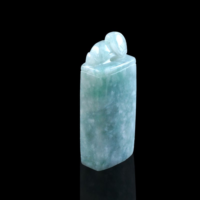 飘绿花翡翠玉印章 | 天然缅甸玉翡翠A货 | 送礼 - 印章/印台 - 玉石 绿色