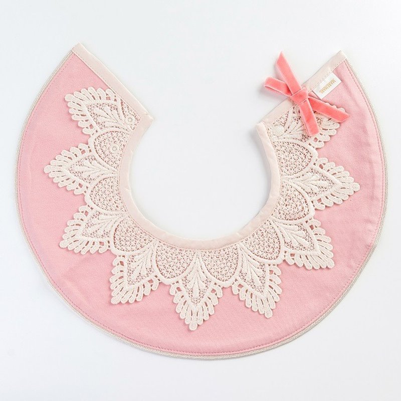 MARLMARL 台湾限定款-嫩粉银边蕾丝圈 - 围嘴/口水巾 - 棉．麻 粉红色