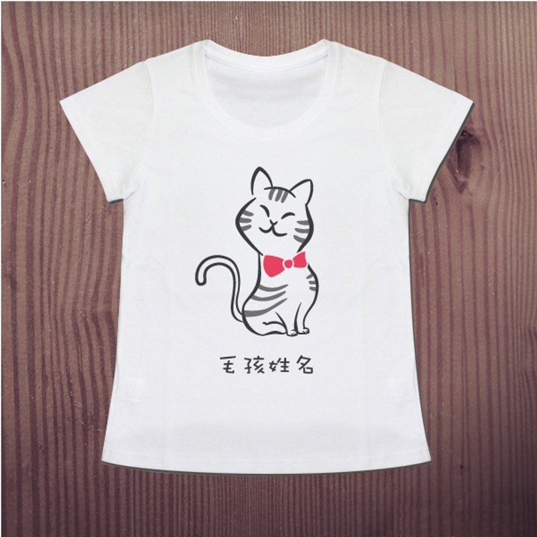 [毛孩姓名订做款] 优雅花猫-反光衣 男女装 - 女装 T 恤 - 棉 白色