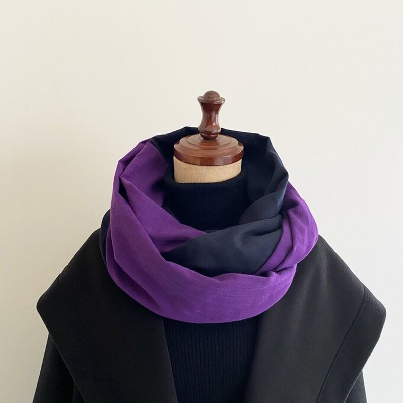 日本制 100%纯棉双色围脖 紫色×深蓝 - 围巾/披肩 - 棉．麻 紫色