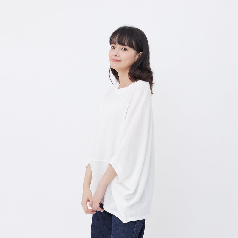 Emma飛鼠袖圓領上衣/白 - 女装上衣 - 棉．麻 白色