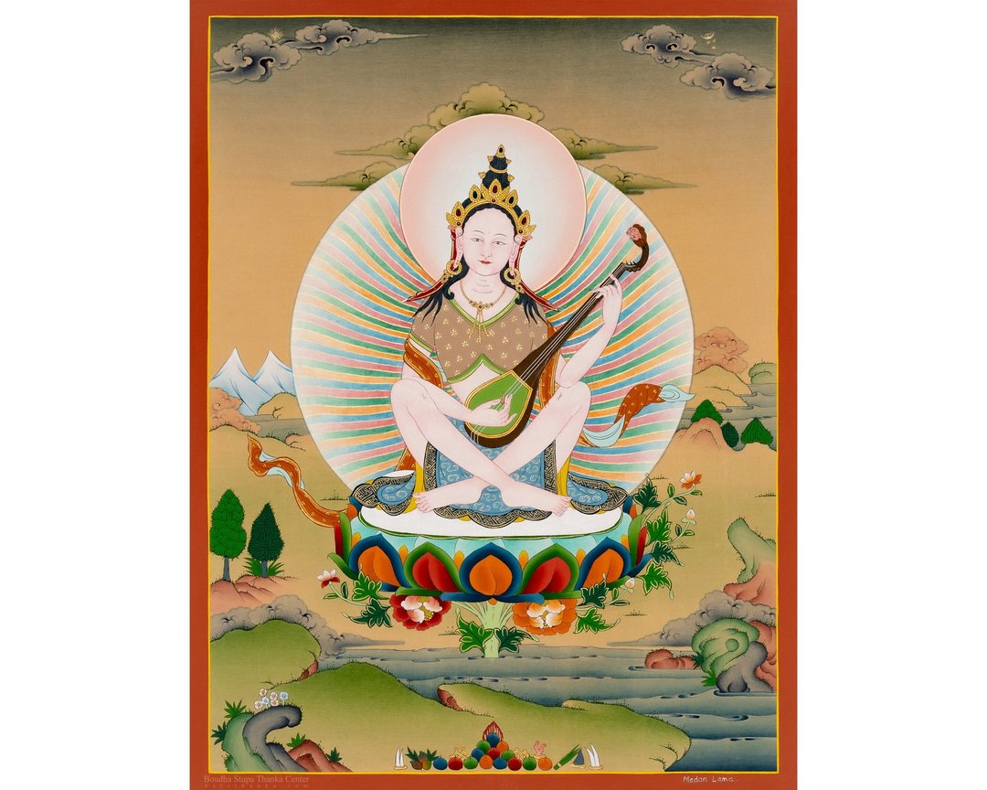 萨拉斯瓦蒂唐卡画作 | 手工制作的西藏艺术  启发智慧与灵感 - 墙贴/壁贴 - 其他材质 多色
