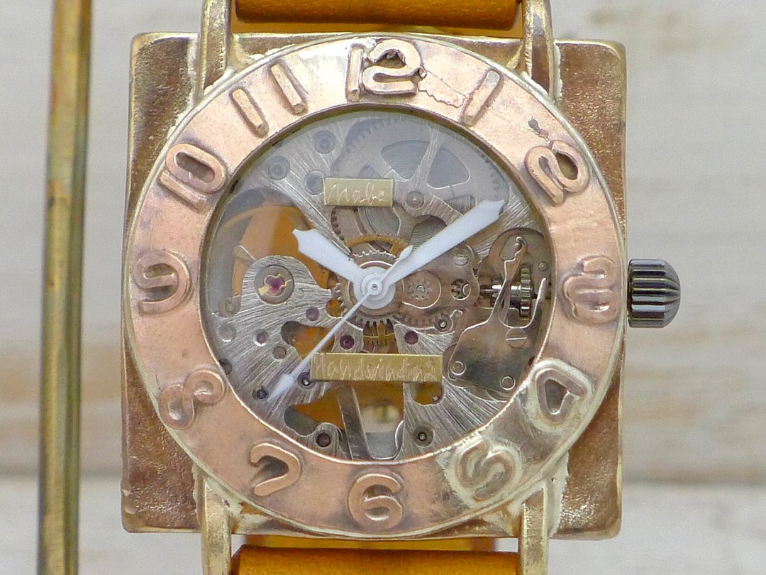 BHW080C Manual winding Brass JUMBO 36mm square copper bezel Handmade wristwatch (BHW080C) - 男表/中性表 - 铜/黄铜 金色