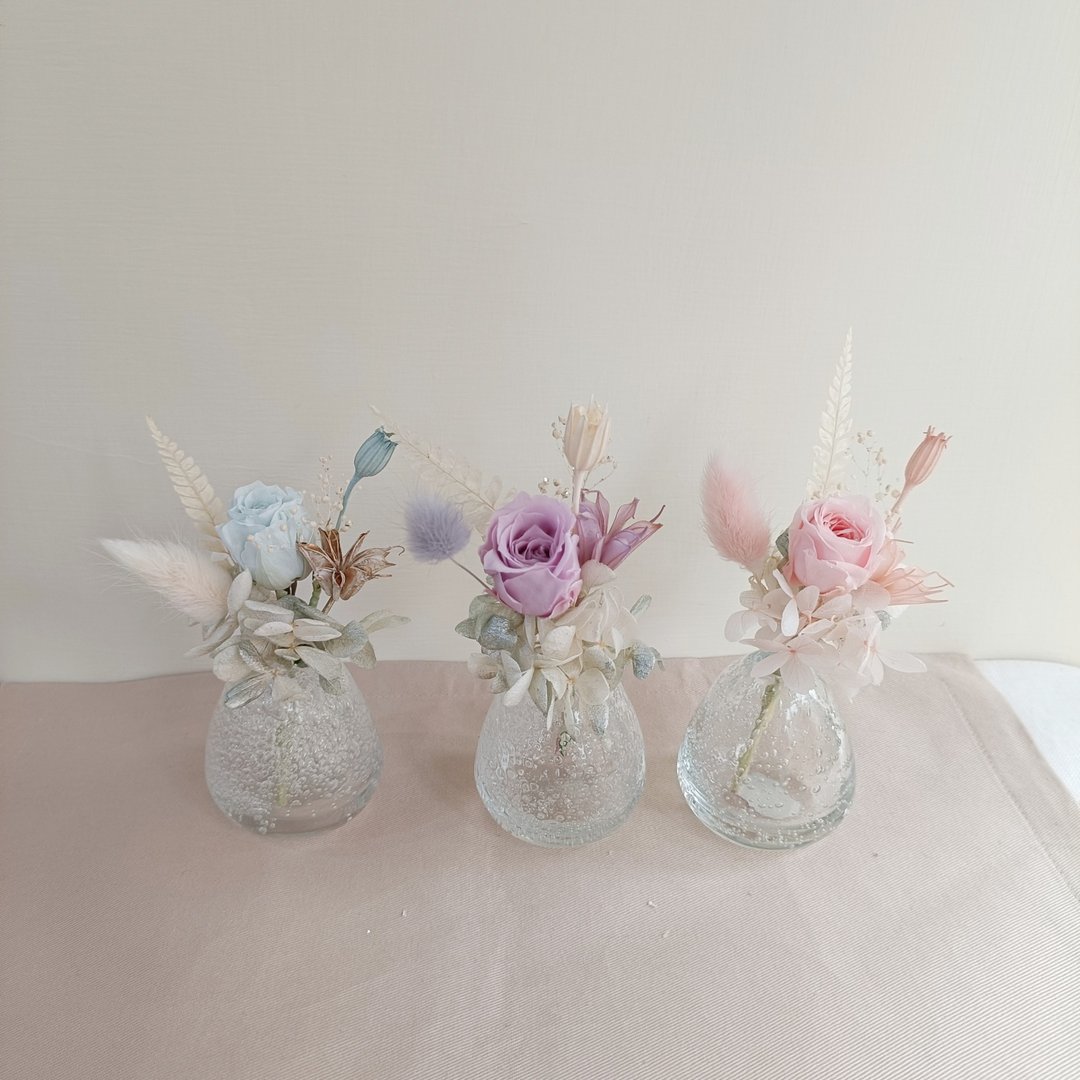 迷你花器 + 永生花束 结婚捧花永生花毕业情人节玫瑰生日礼物七夕情 - 干燥花/捧花 - 植物．花 蓝色