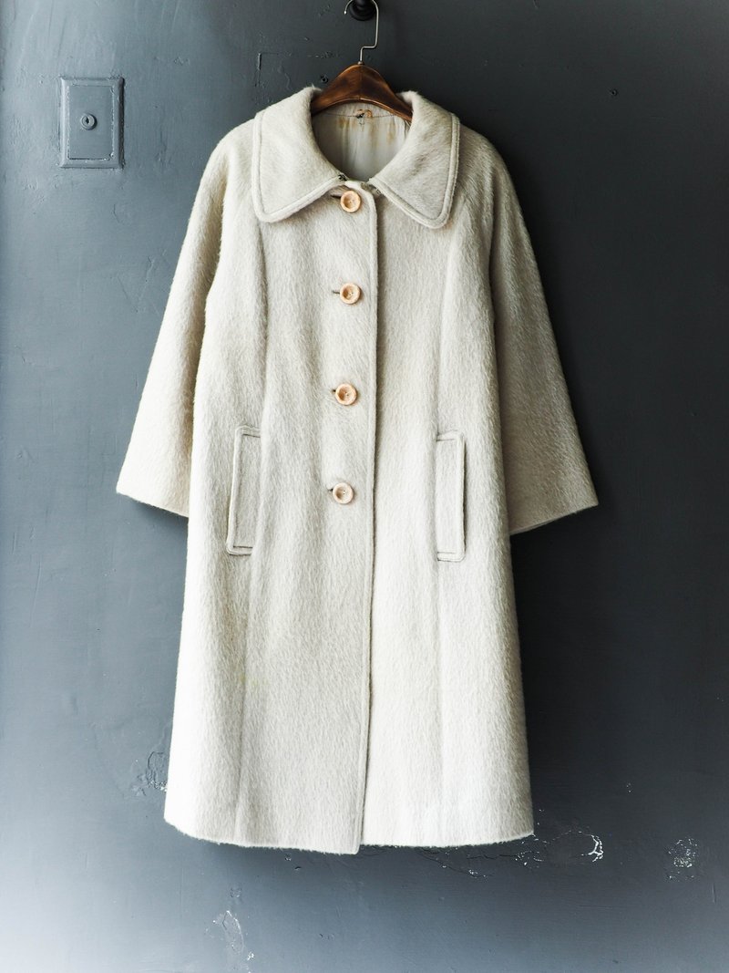 河水山 - 阿尔卑斯山少女的灰米白奔野梦 羊呢古董毛质大衣外套 羊毛 毛呢 古着 wool vintage overcoat - 女装休闲/机能外套 - 羊毛 
