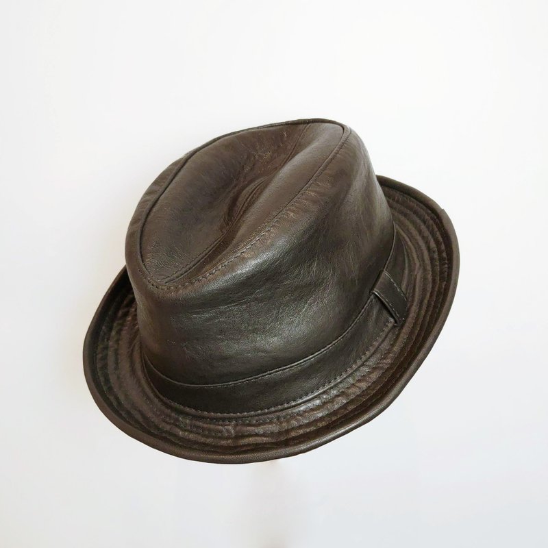 意大利手染黑绅士皮帽 - 帽子 - 真皮 黑色