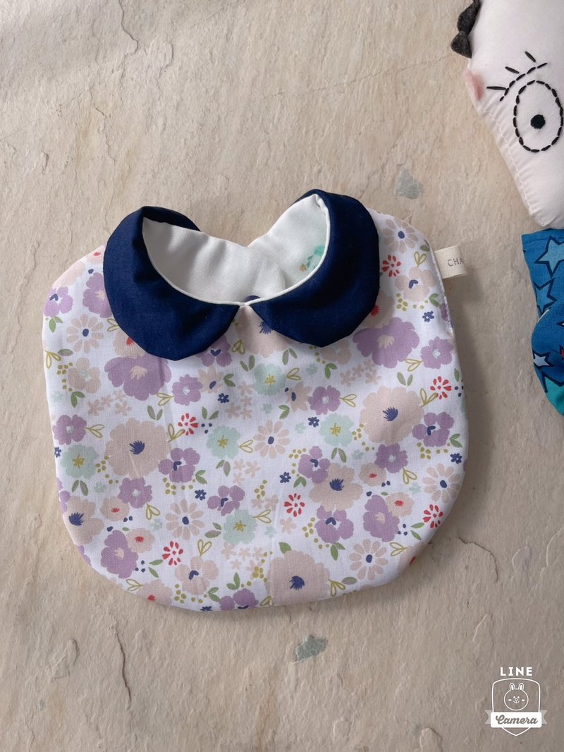 紫裸花香。纯棉六层纱小圆领围兜/可双面用 - 围嘴/口水巾 - 棉．麻 多色