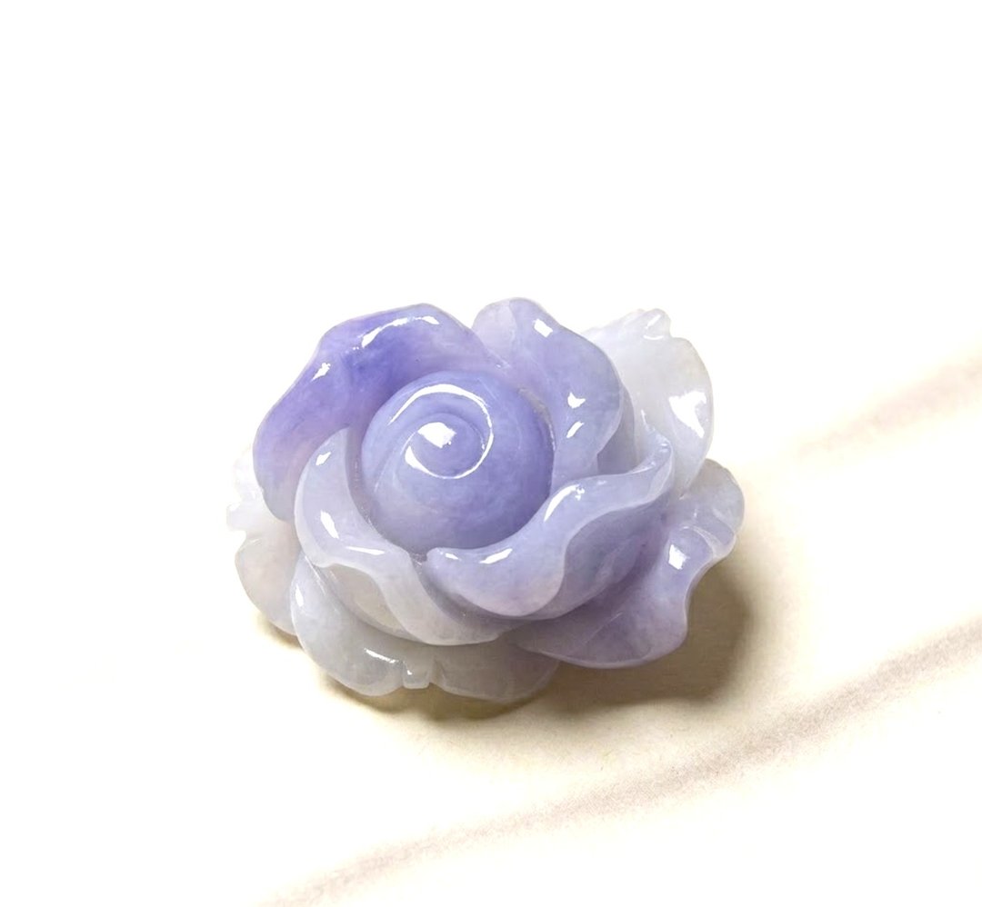 紫罗兰翡翠玫瑰花 | 天然缅甸玉A货翡翠 | 送礼 - 项链 - 玉石 紫色