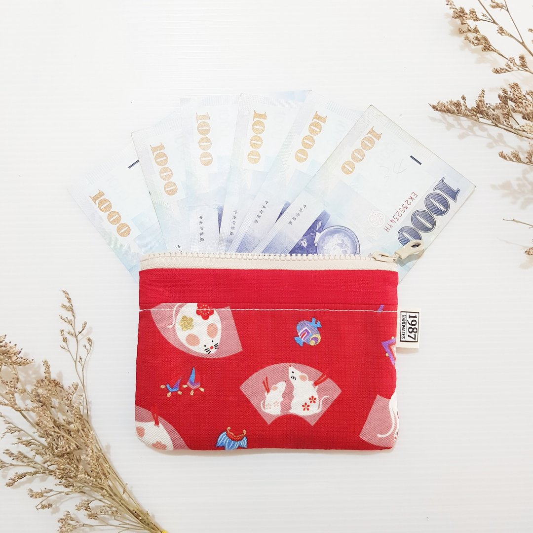 【黄金鼠-红】 零钱包 手拿包 随身包 拉链袋 圣诞交换礼物 - 手拿包 - 棉 红色